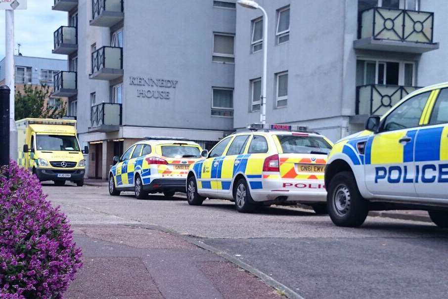 Emergency services outside Kennedy House in Ramsgate. Picture: @andymalyn