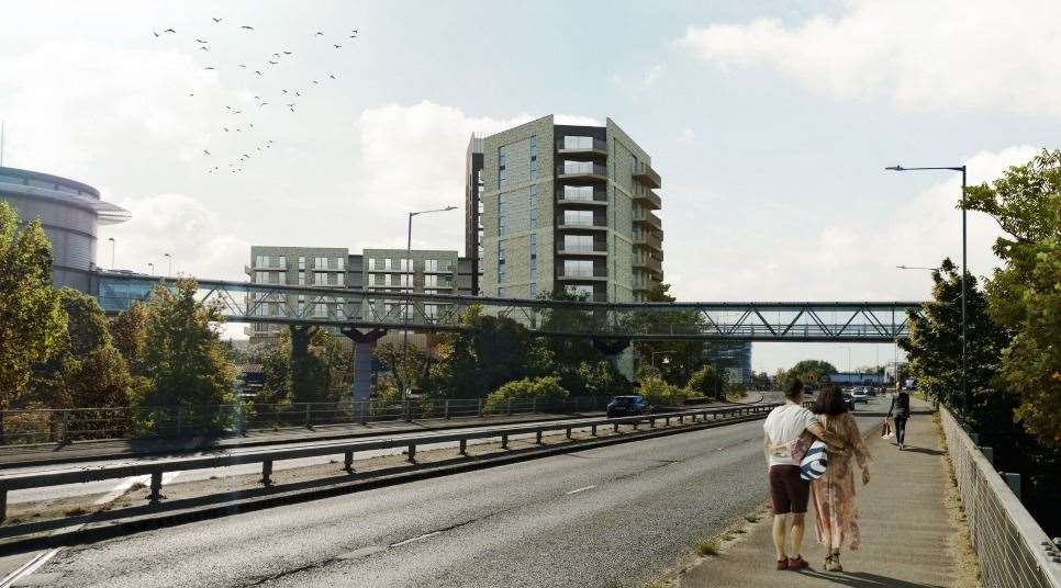 Councillors worried that the tower block will be the first sight rail passengers will see when leaving the nearby station. Pictured is that view with the current, deferred design