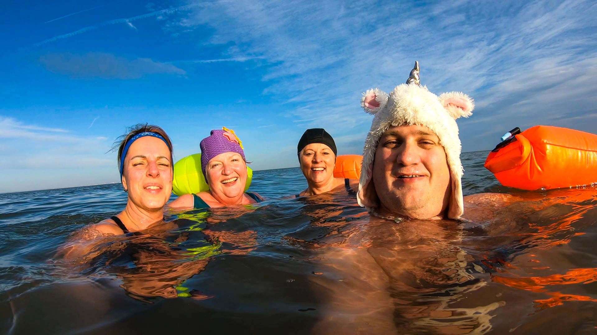 The Sheppey Bluetits 'wild' swimming club, with James Mead (right) made a splash on new year's day by taking the plunge in the sea at The Leas, Minster. Picture: James Mead