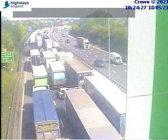 There are long tailbacks on the M25. Image Highways England