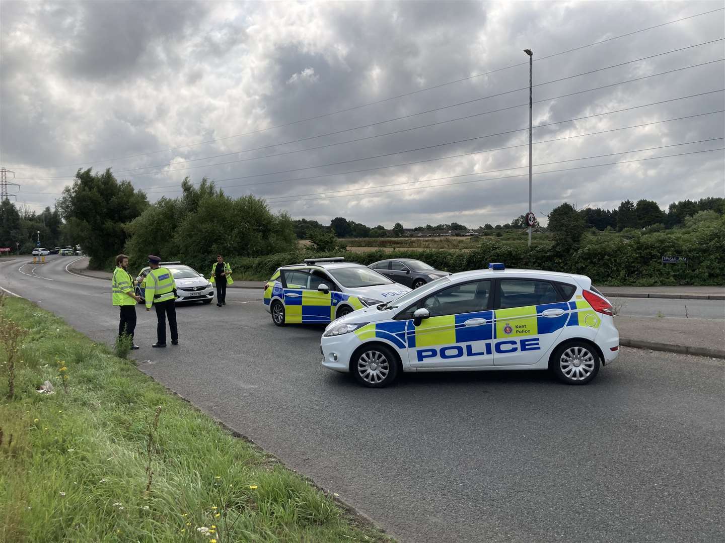 Crash closes Swale Way at Kemsley, near Sittingbourne, on Monday, August 23, 2021. Crash involved car and lorry. Picture: John Nurden