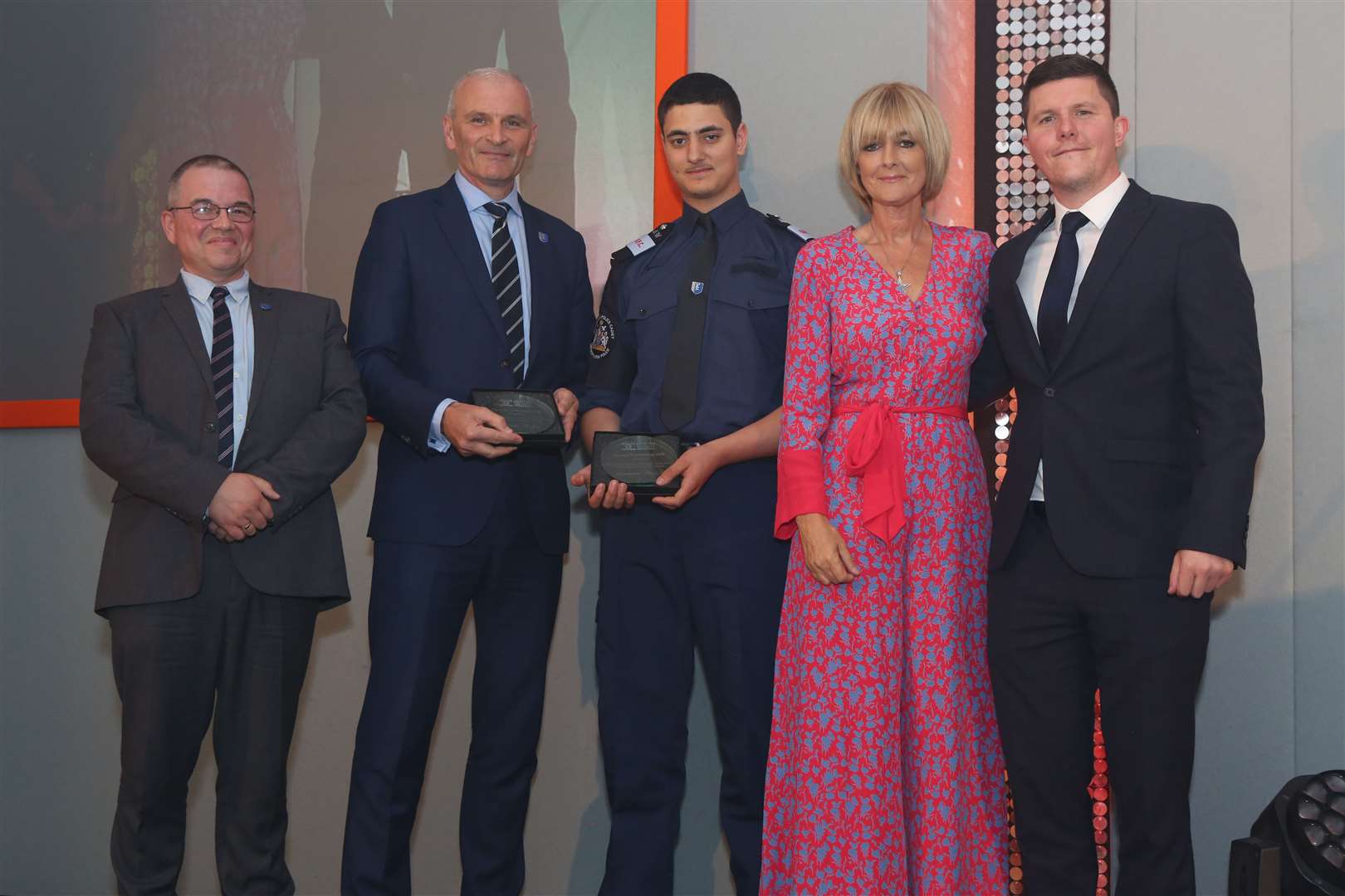 Tim Mann VPV and Nabil VPC leader at the British Security Awards 2019 accepting the National Partnership Award for the Next Generation in Security initiative between the Security Institute and Volunteer Police Cadets