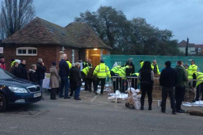Residents queue for sandbags in Sandwich ahead of the tidal surge