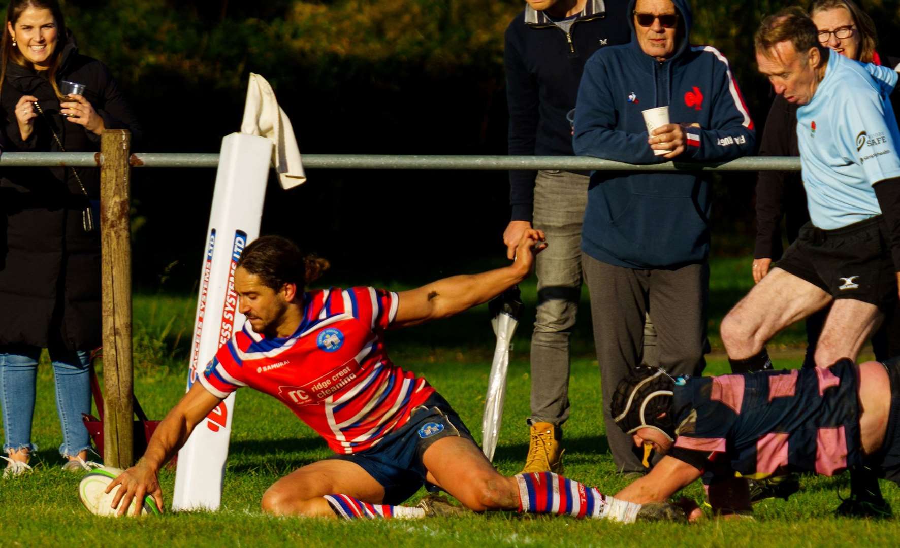 Tonbridge Juddians' Joe Parkes touches down, but his try was disallowed. Picture: Karl Lincoln