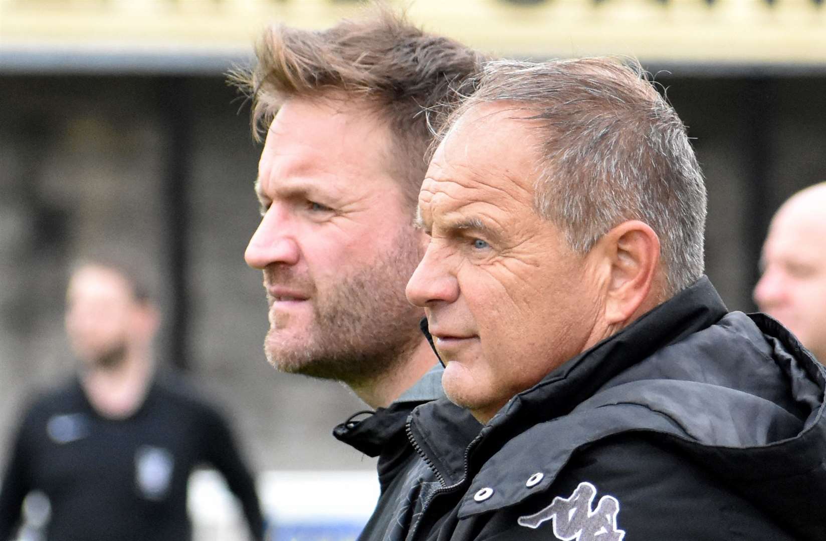 Herne Bay manager Steve Lovell and his son-assistant Mark Lovell watch on. Picture: Randolph File