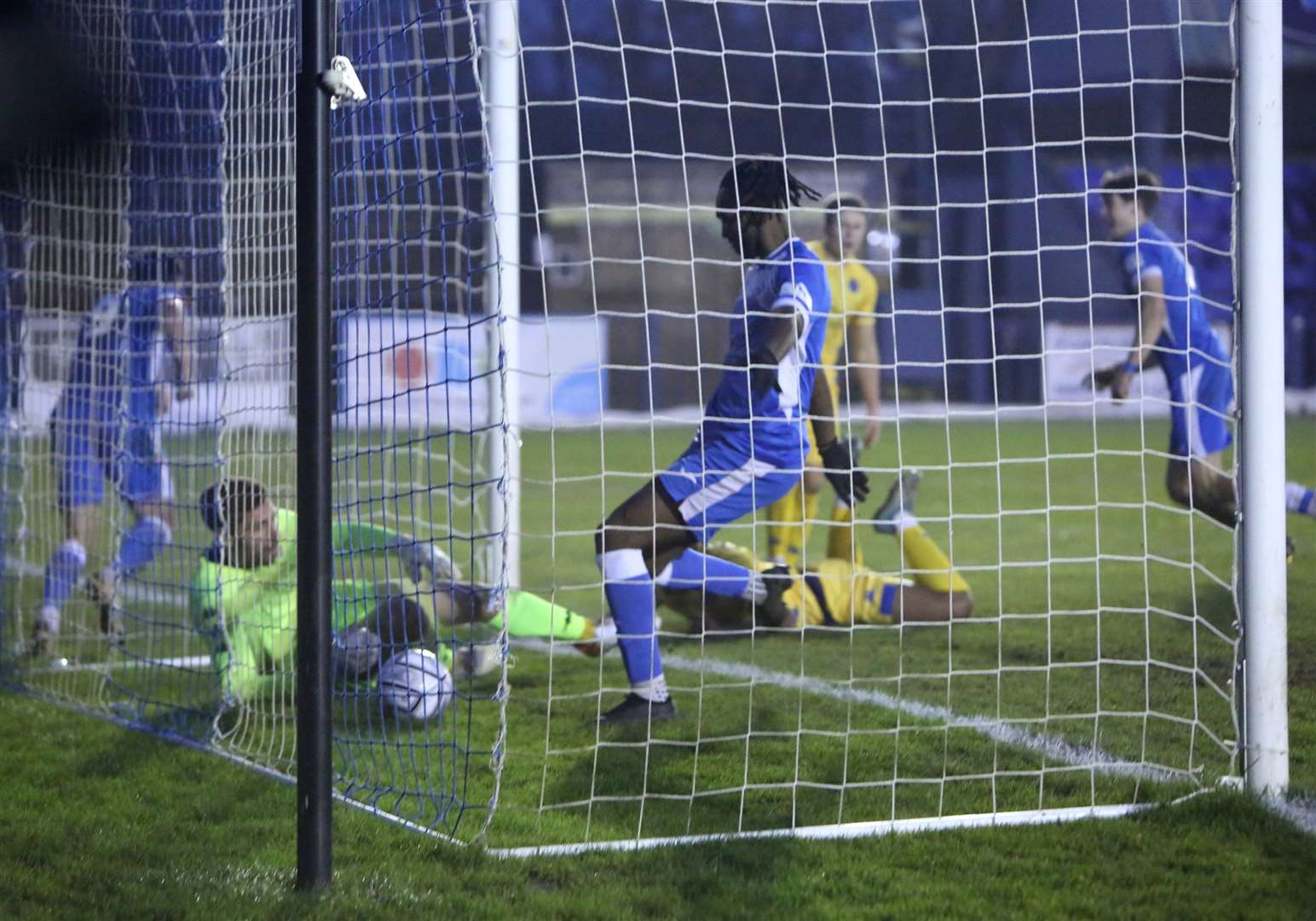 Tommy Wood (No 9) scores Tonbridge's late equalizer in the FA Trophy Photo: Dave Couldridge