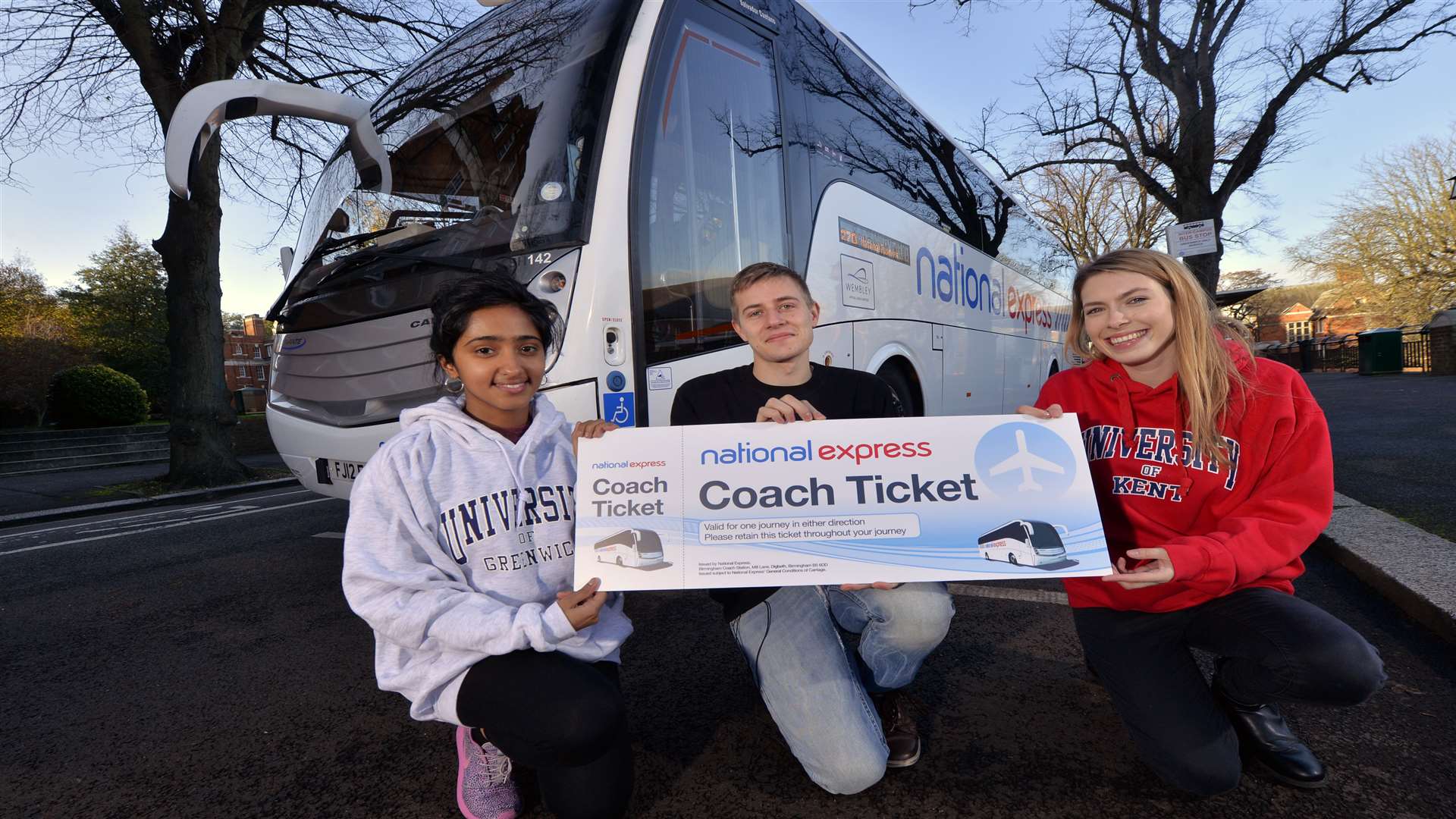 National Express is launching a new eight times daily Kent to Gatwick coach service which will link students at University of Kent, University of Greenwich and Canterbury Christ Church to the airport. Picture: National Express/ Adam Fradgley