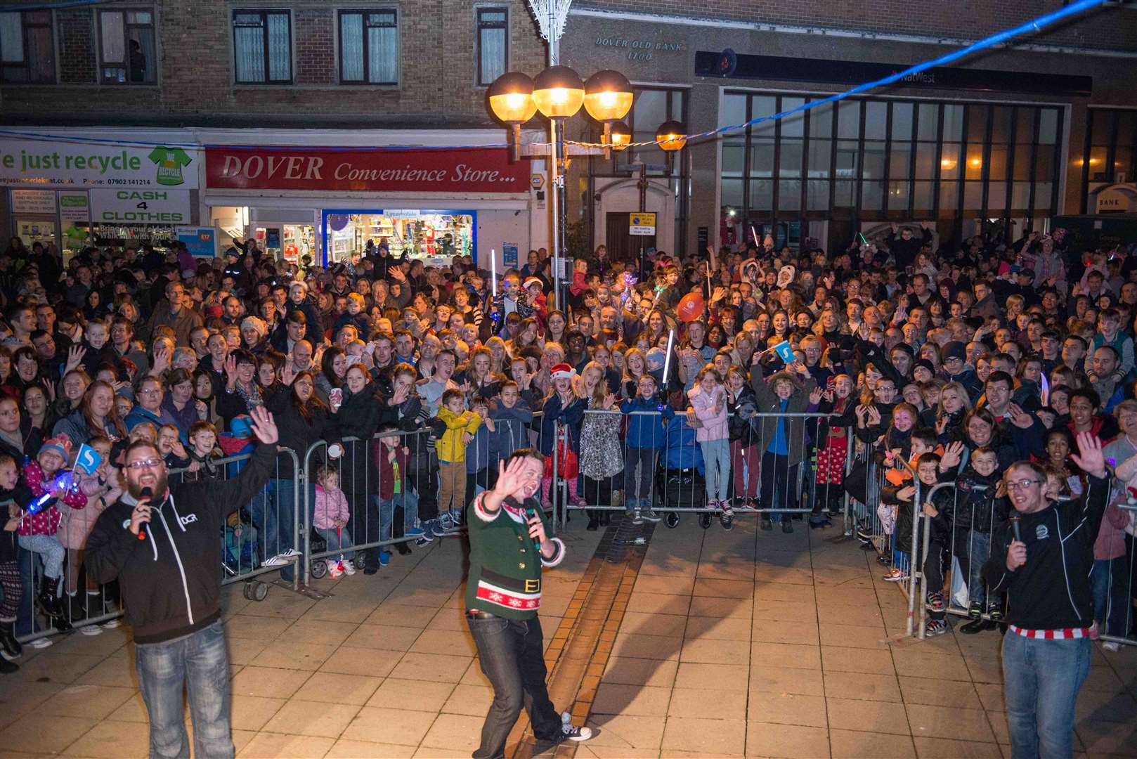 Crowds of people gathered to watch the Christmas lights being switched on