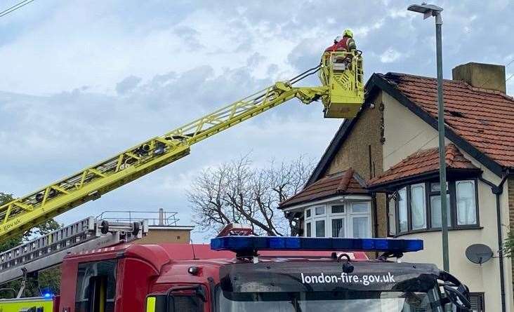 A lightning strike is believed to have caused a roof fire in Welling this morning. Picture: London Fire Brigade