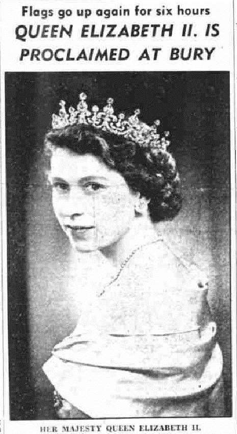The picture of the Queen for the Bury Free Press coverage of the town, proclaiming her accession in 1952
