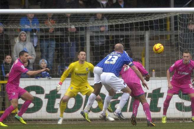 The Gillingham defence comes under pressure against Carlisle. Picture: Barry Goodwin