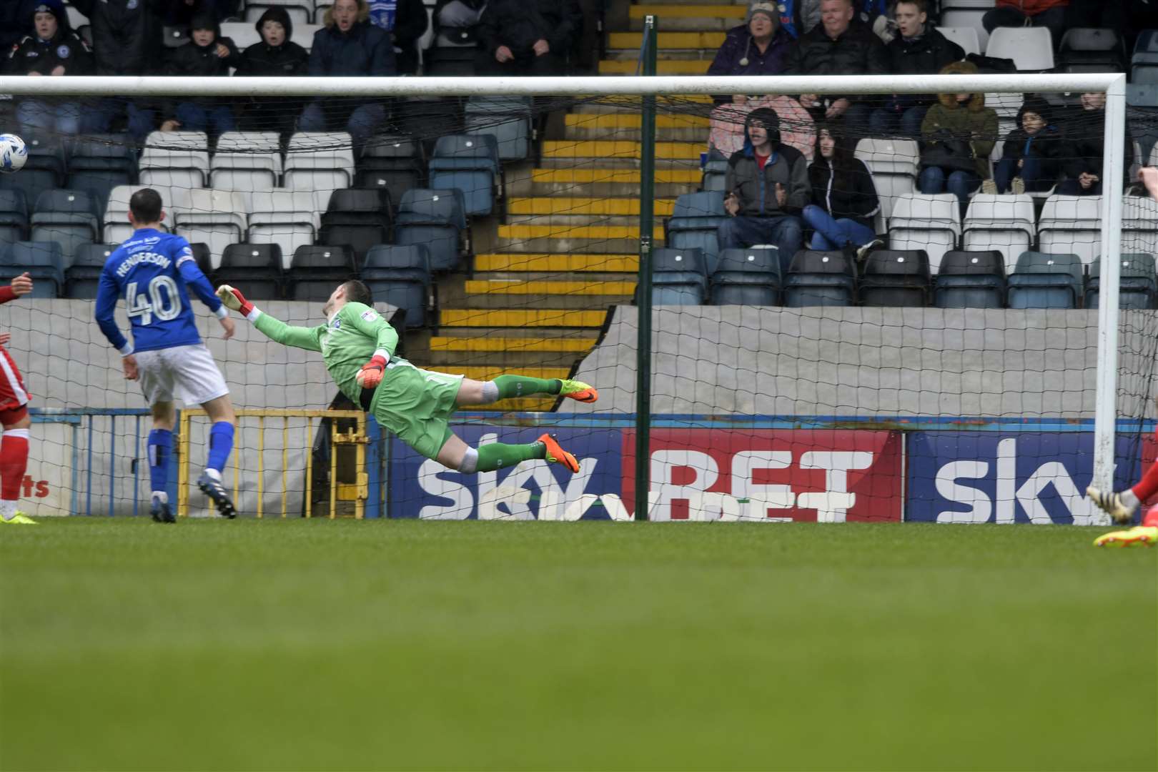 Stuart Nelson is unable to stop the second Rochdale goal, scored by Ian Henderson, when the sides met in March 2017. Picture: Barry Goodwin