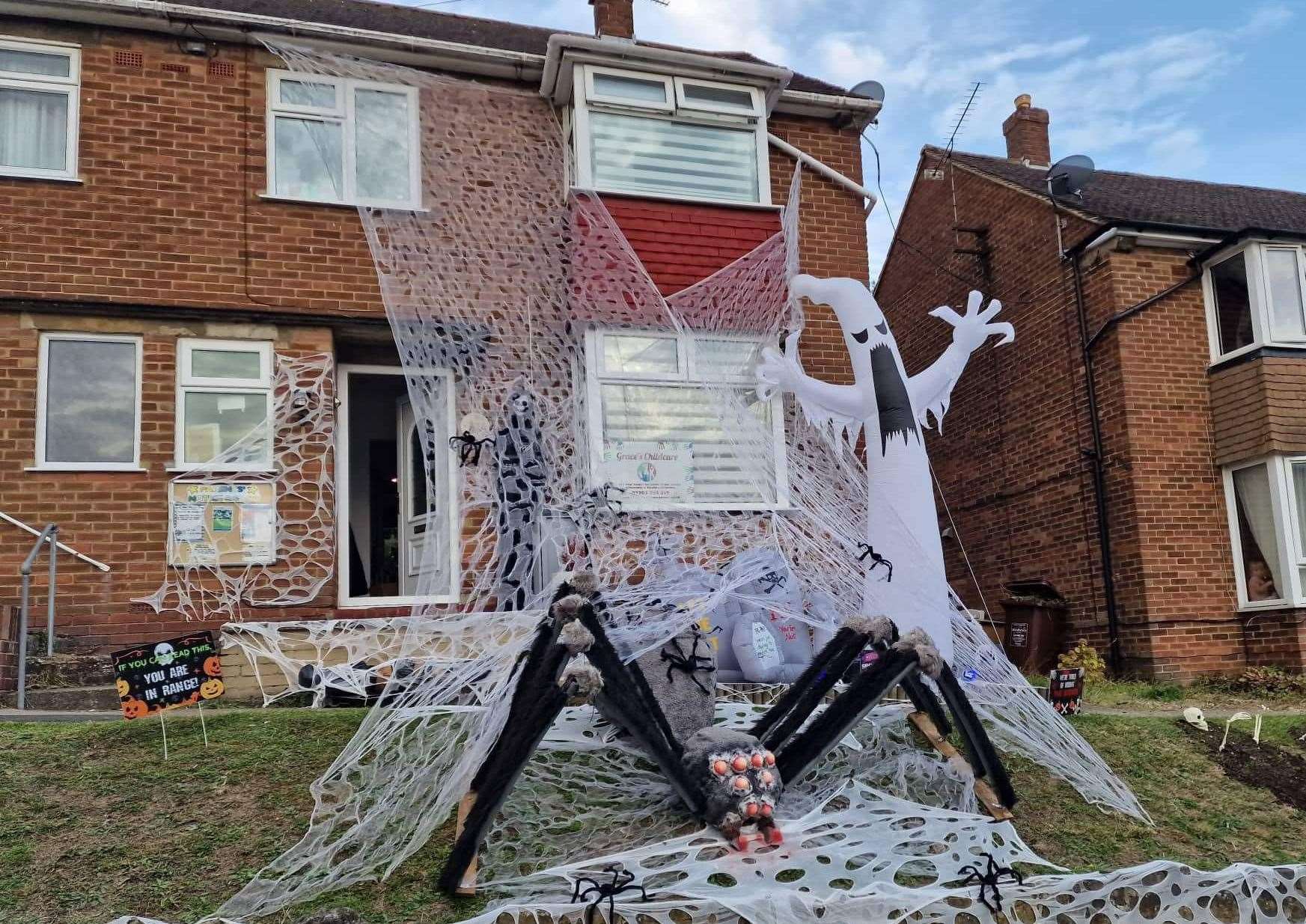Liesa Grace has created a spooky spider display outside her home in Carnation Road, Strood. Picture: Liesa Grace