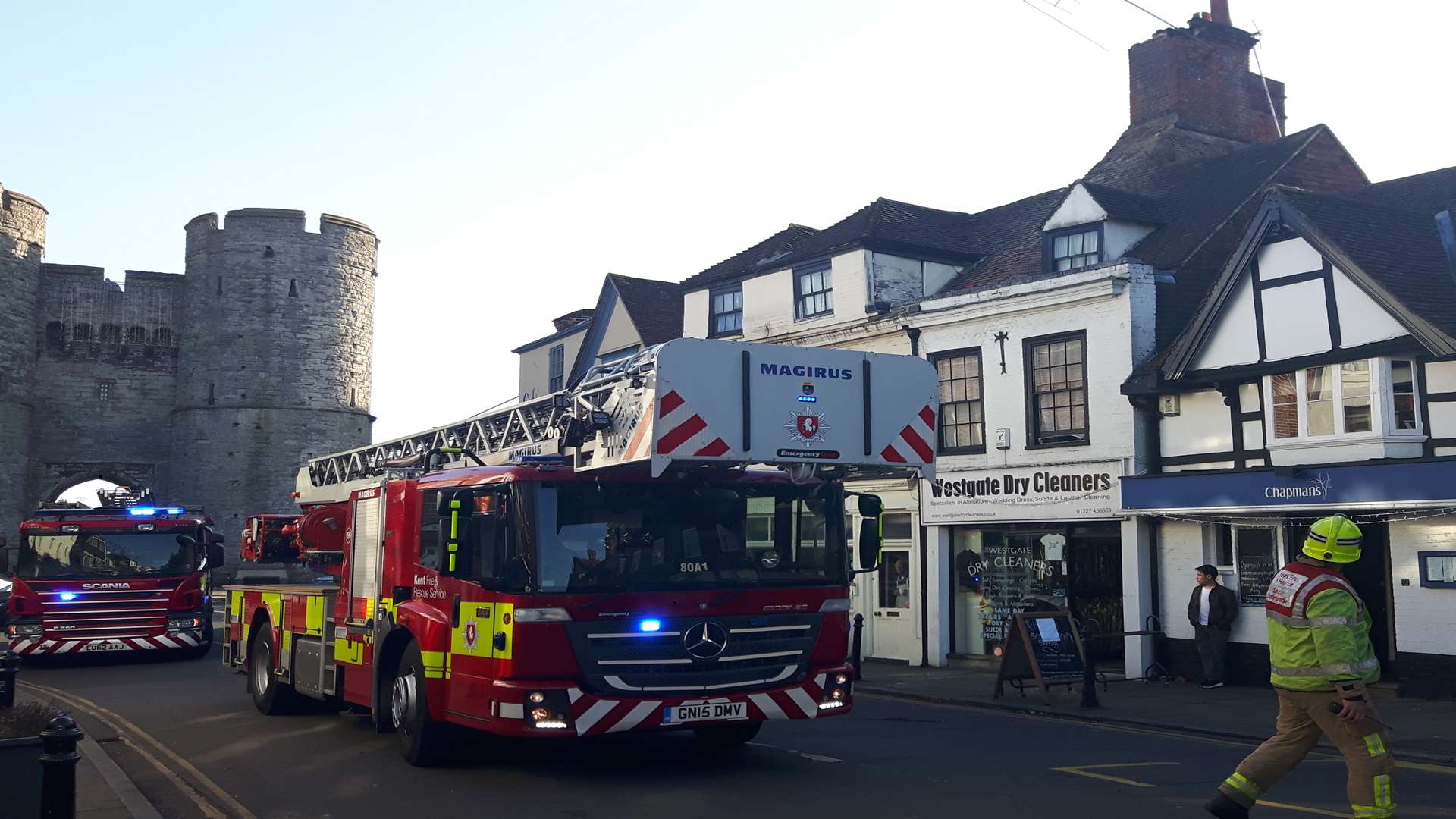 Reports or a chimney crashing into St Dunstans