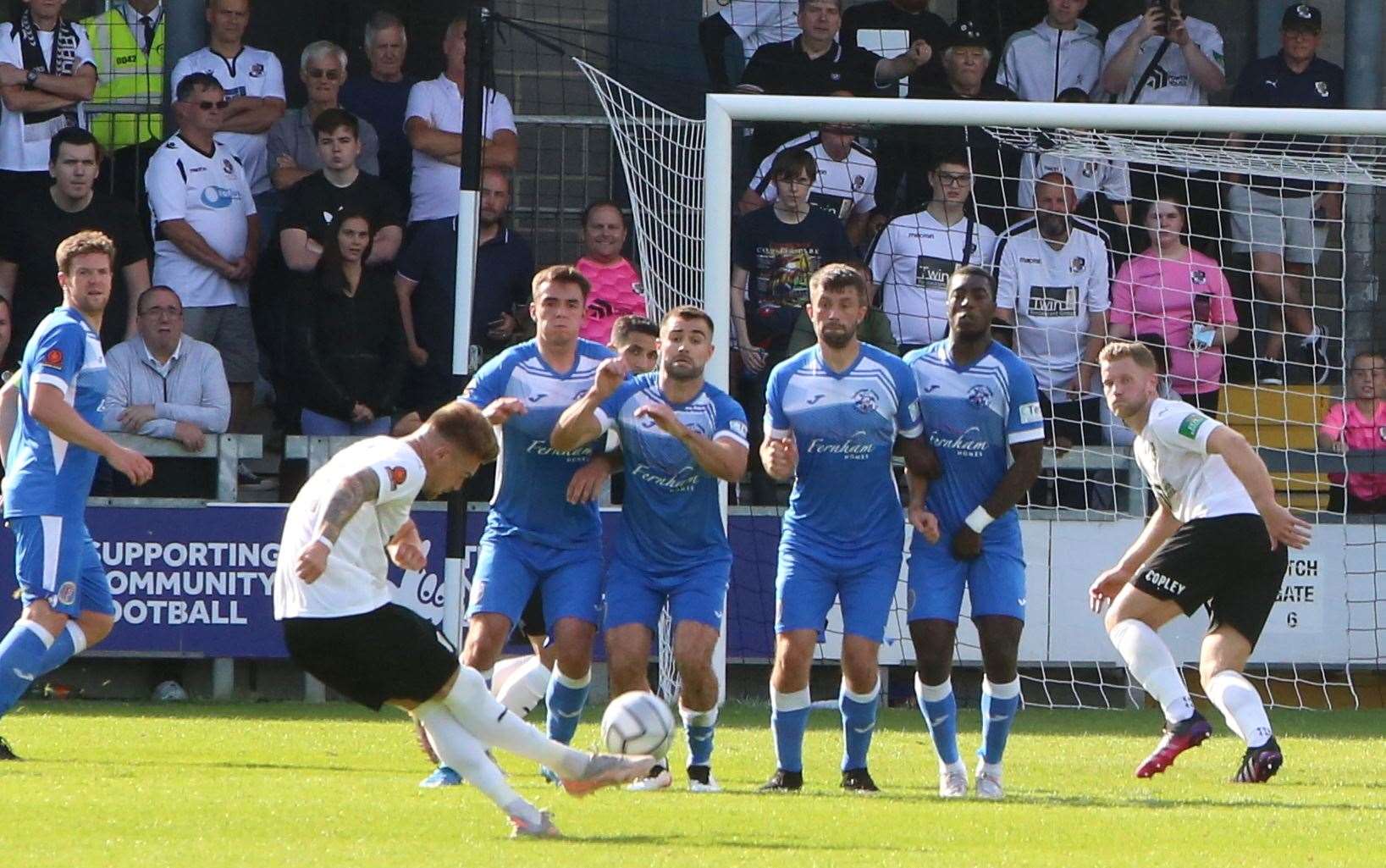 Dartford's Jack Jebb hits the woodwork from a free-kick against Tonbridge earlier this season. Picture: David Couldridge