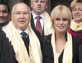 Brian Staley with Joanna Lumley and leaders of the Gurkha Justice Campaign outside the Old Bailey. Picture: Martin Howe & Company