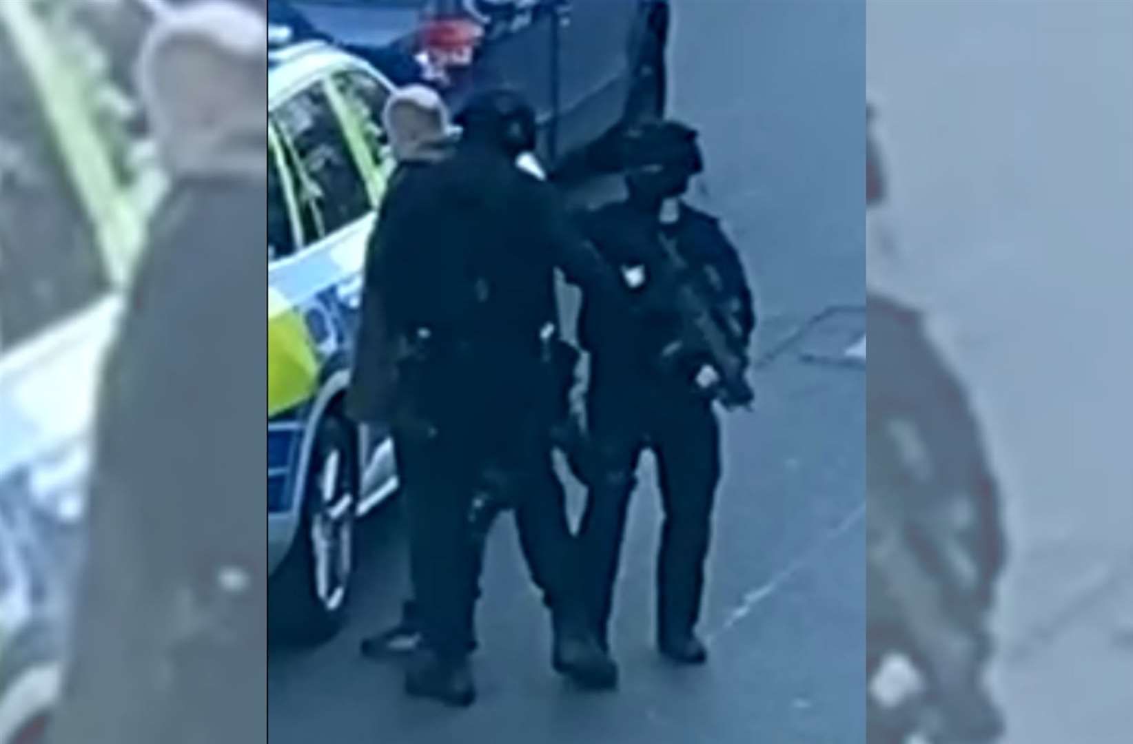 Armed police in Tontine Street, Folkestone, earlier today