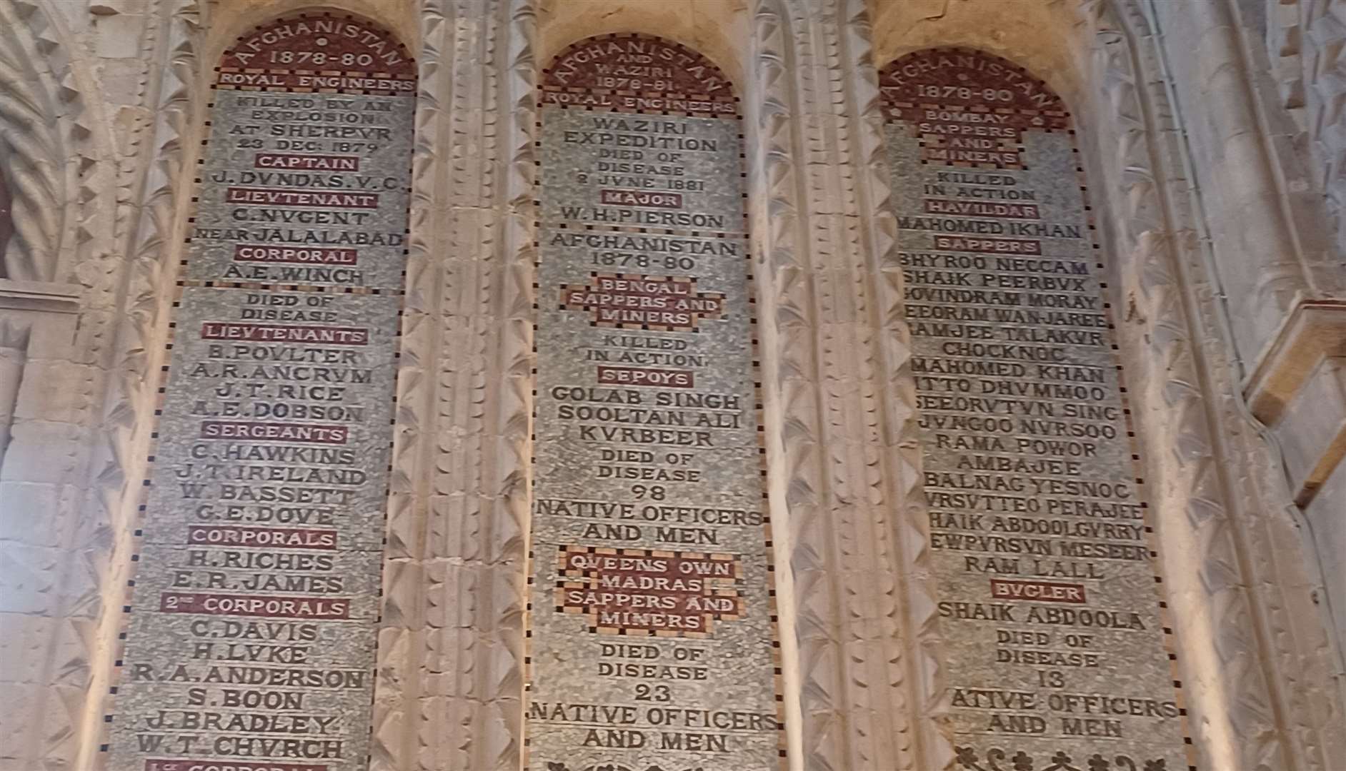 The names of The Royal Engineers near the West Door