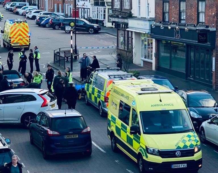 Police and ambulance crews at the scene in West Malling