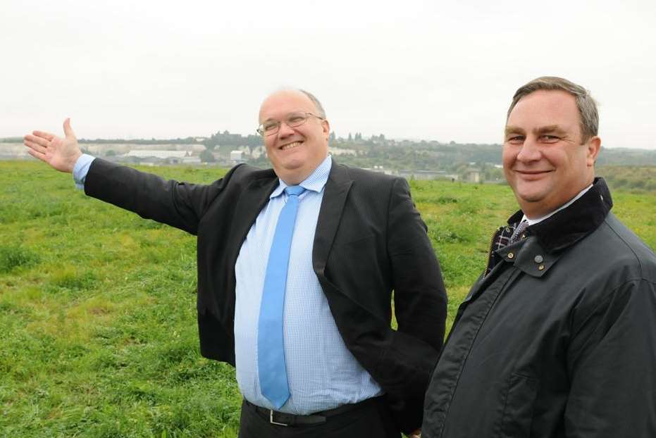Council leaders Jeremy Kite and John Burden on the Swanscombe Peninsula