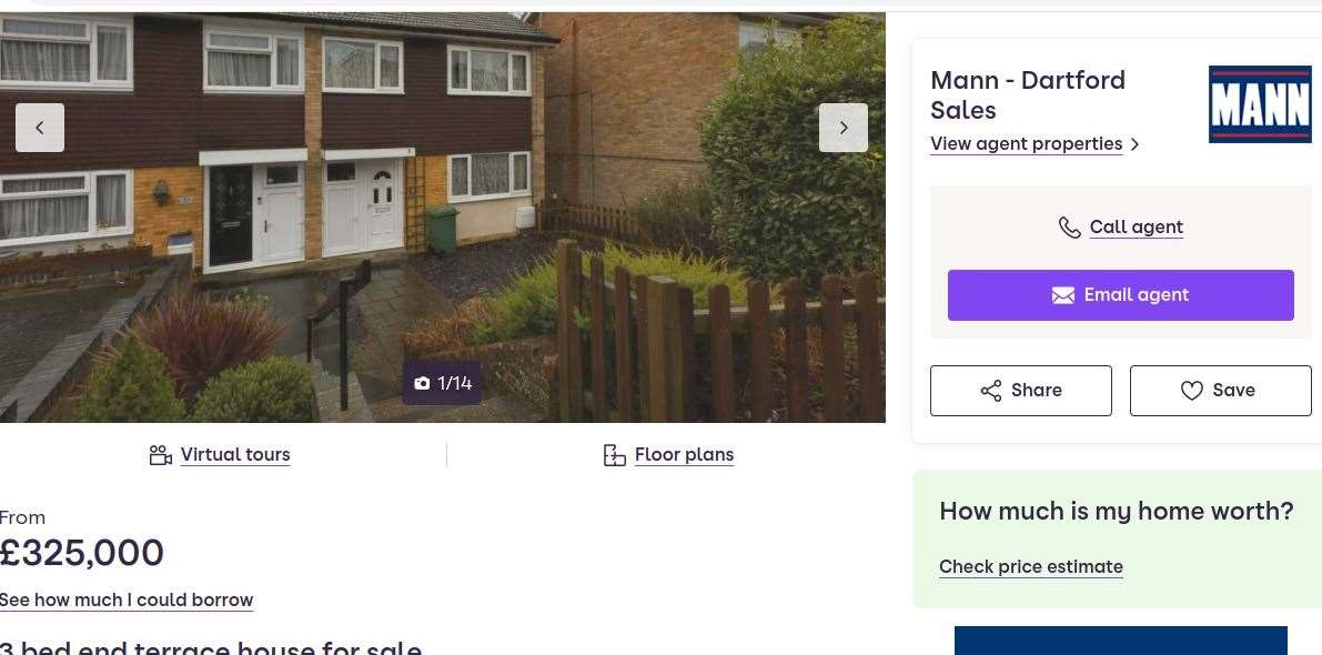 The cheapest house in Sevenoaks, as shown on Zoopla. Picture: Zoopla