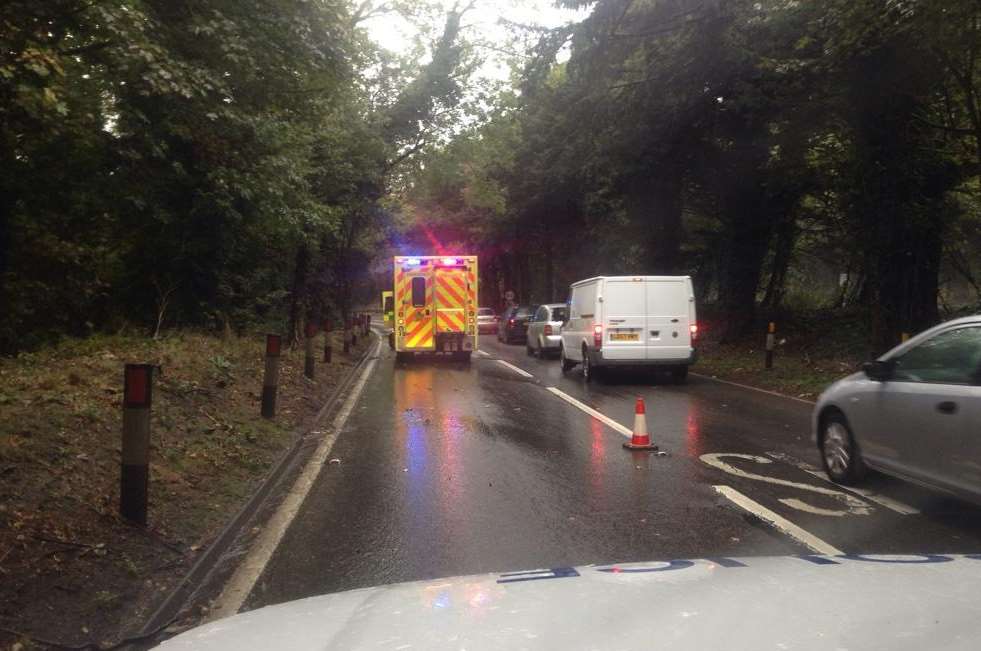 A motorcyclist has come off of his bike on Detling Hill. Picture: @kentpoliceroads