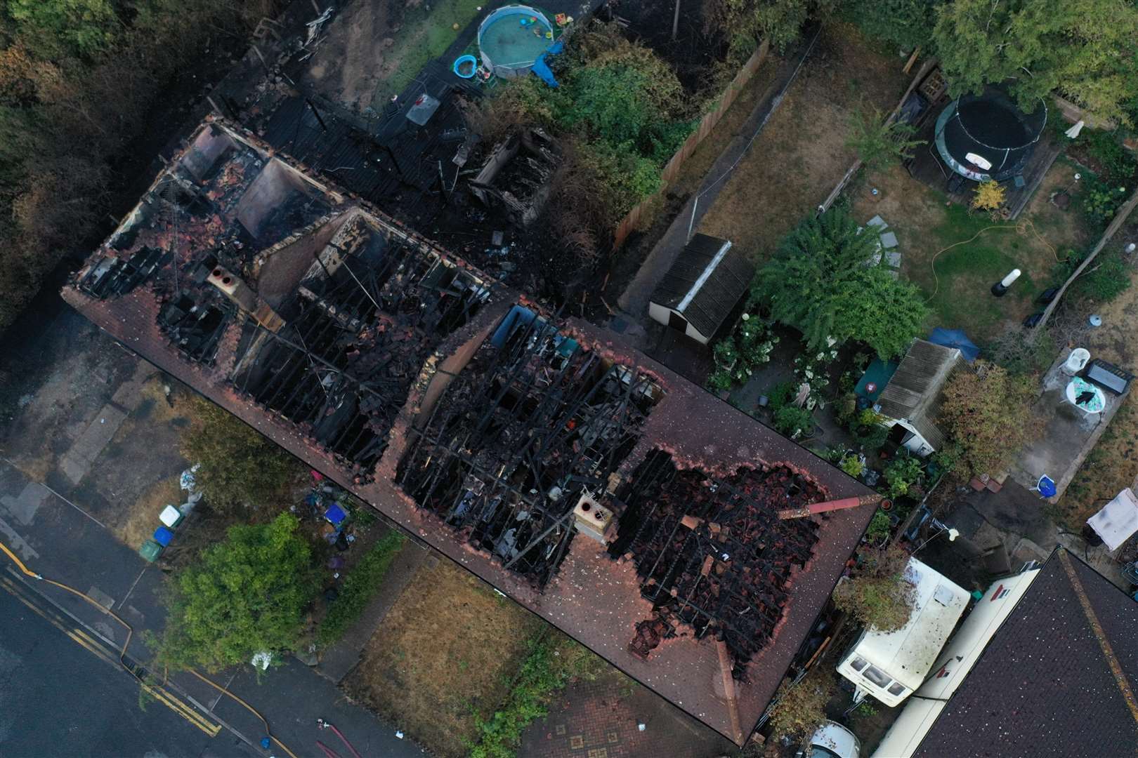 Four homes were ravaged by the blaze in Crayford Way, Crayford, near Dartford. Photo: UKNIP