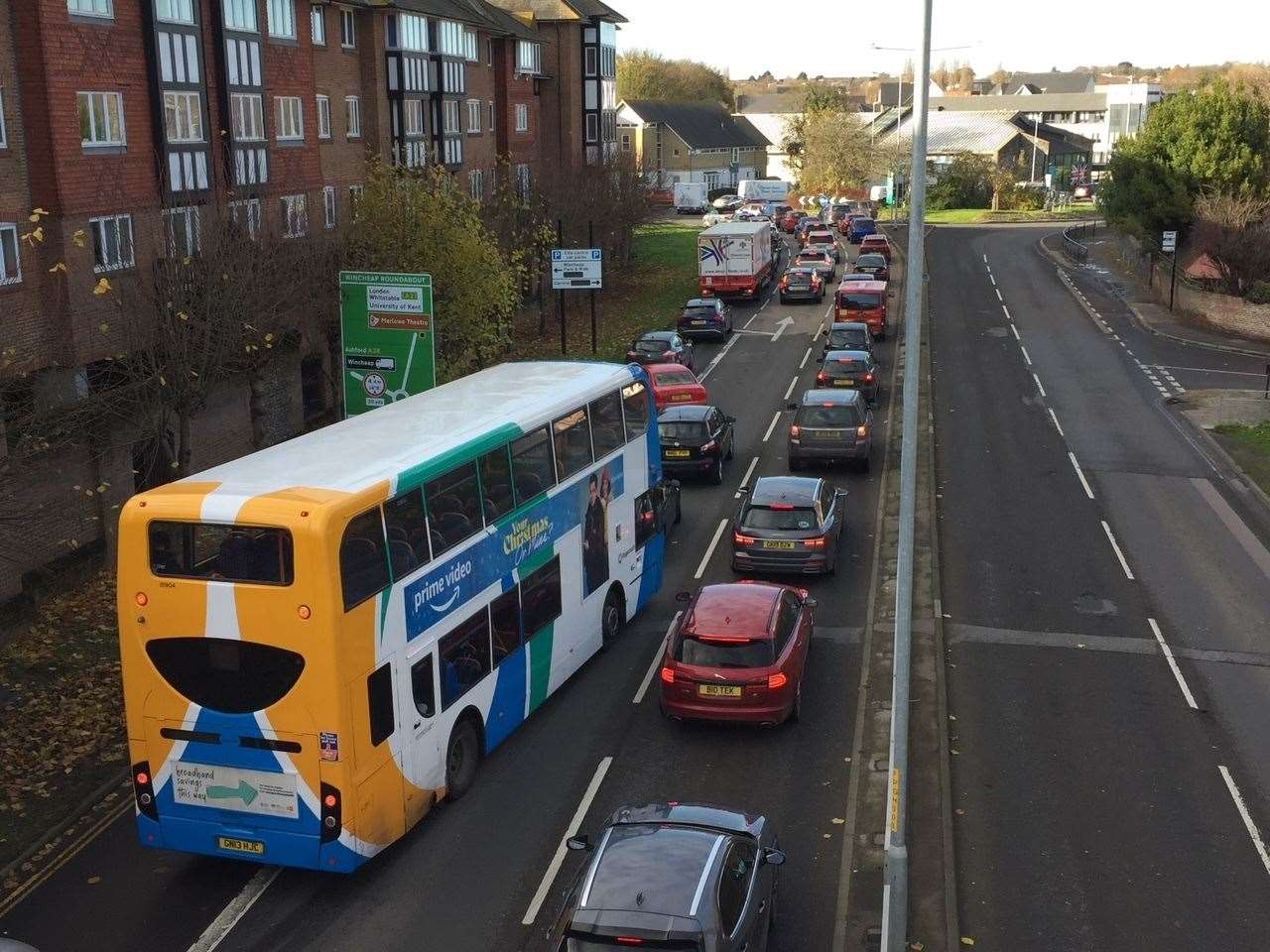 Traffic is backed up along the ring road in Canterbury