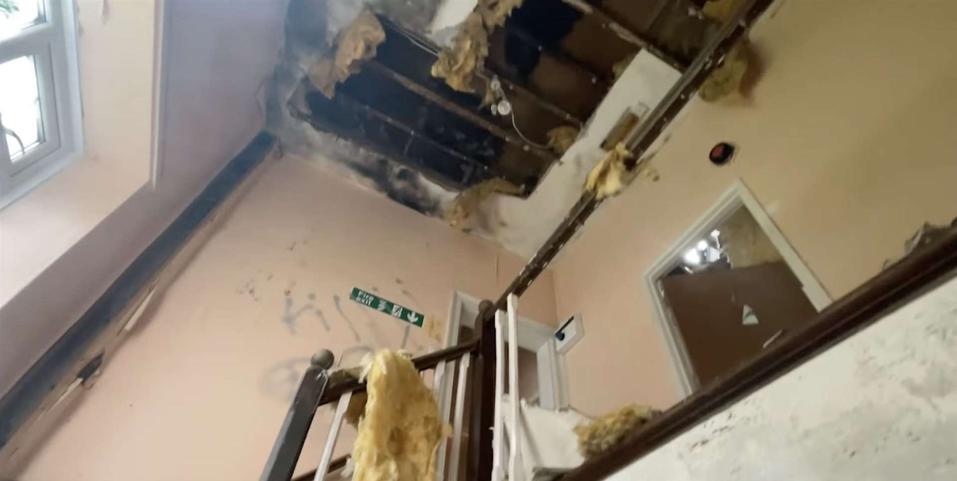 A view from the staircase showing the extent of internal damage. Pic: Clive Emson