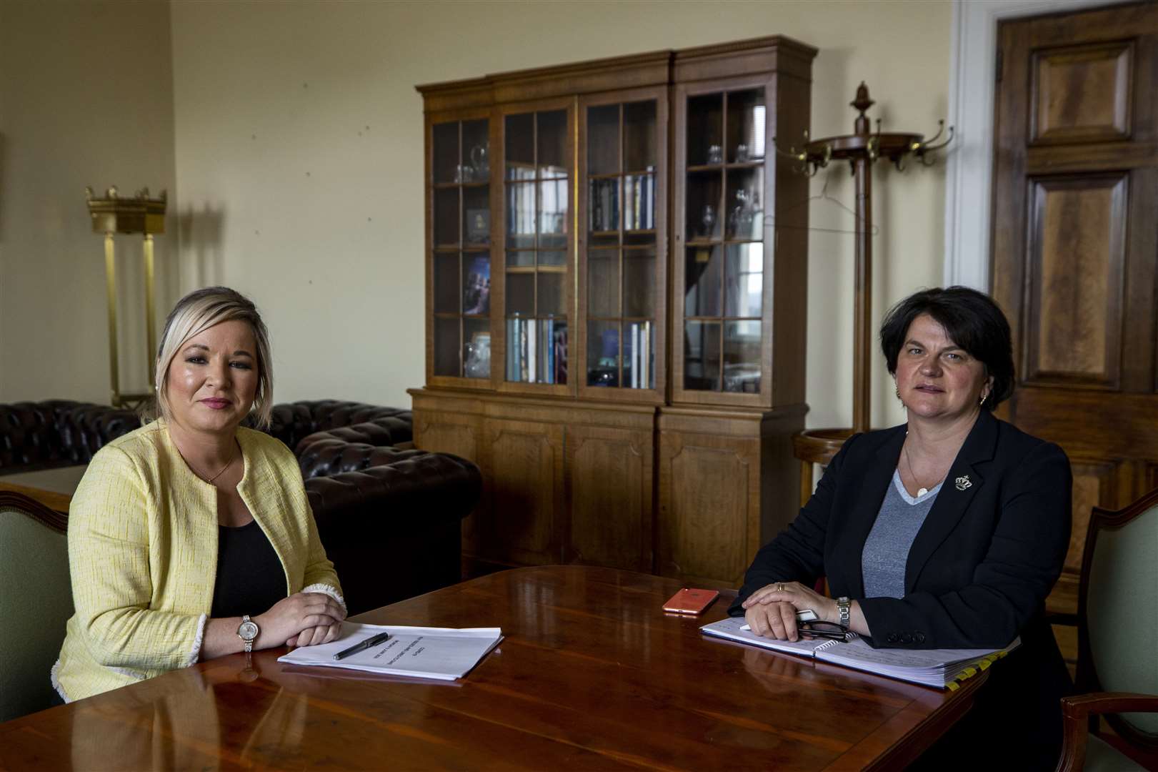 Dame Arlene Foster and Michelle O’Neill during the Covid pandemic (Liam McBurney/PA)