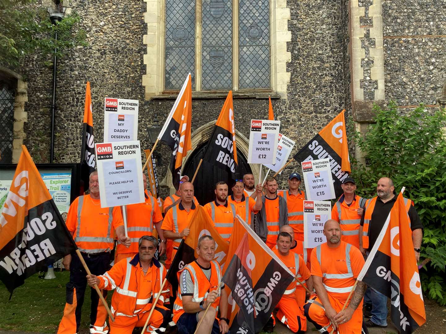 Canterbury bin strikers are in their third week of industrial action, pictured here during a protest before a council meeting in July