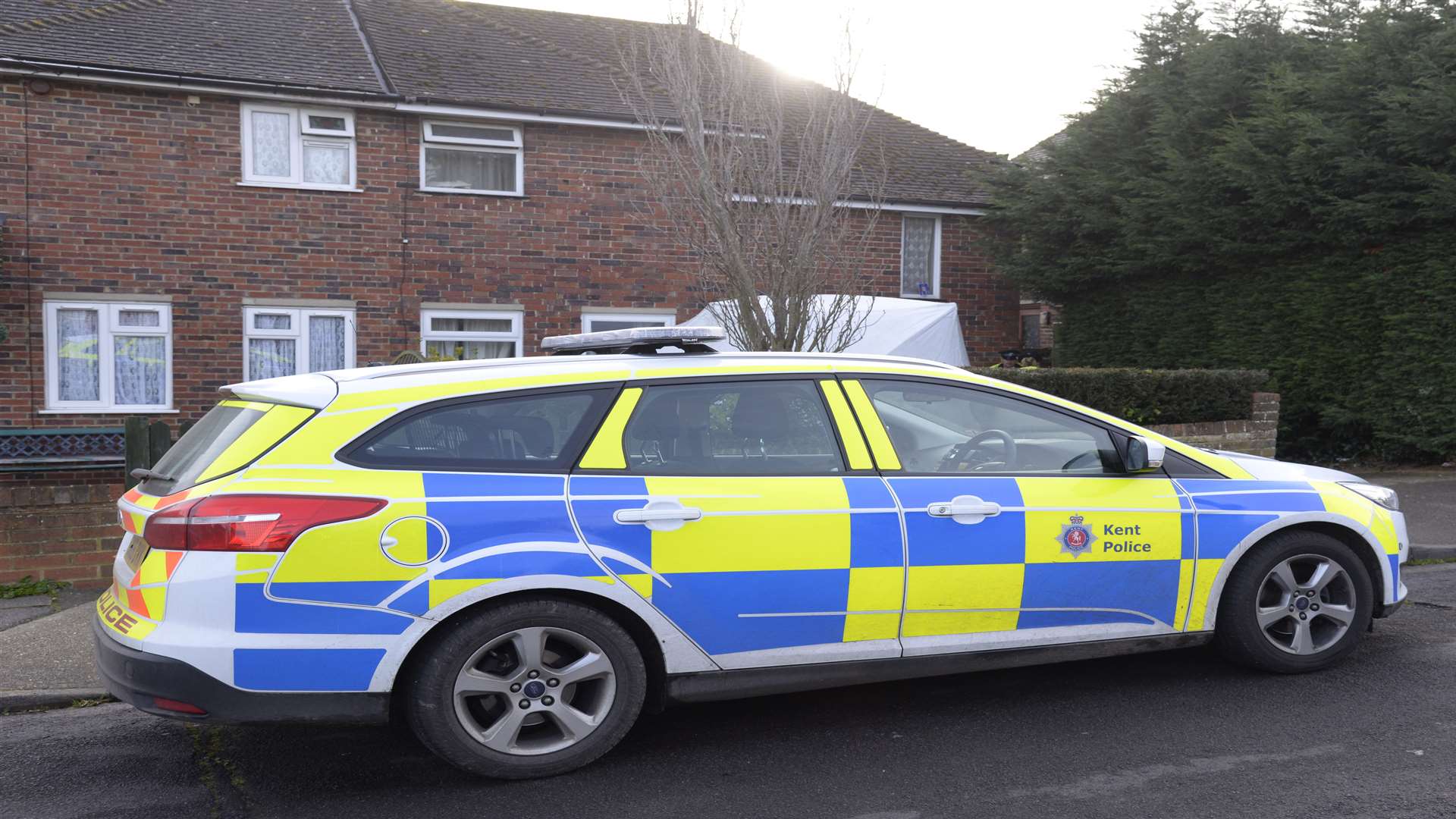 Police at the scene in Dickens Avenue, Canterbury