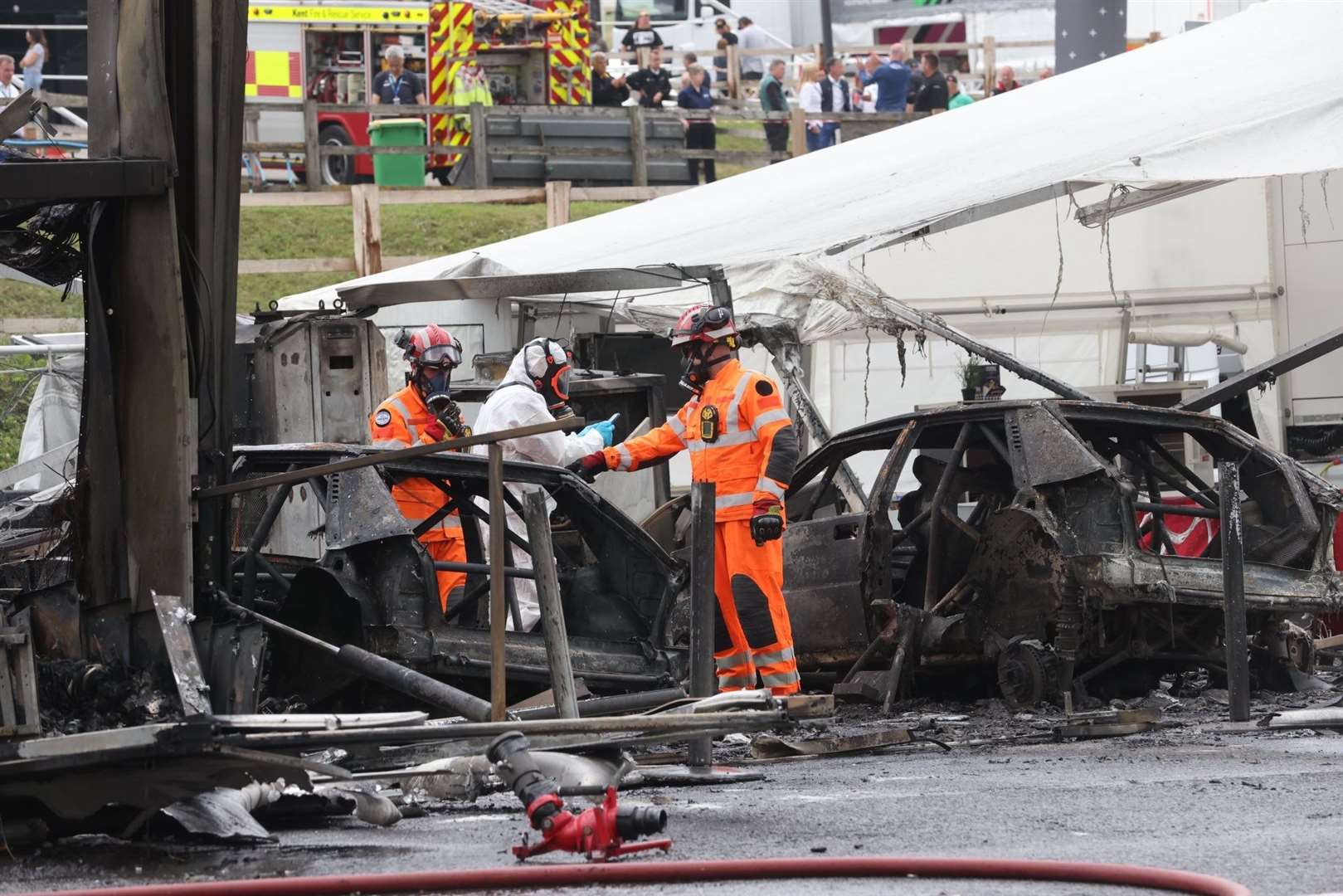 The burnt out vehicles at Lydden Hill race circuit. Picture: UKNIP