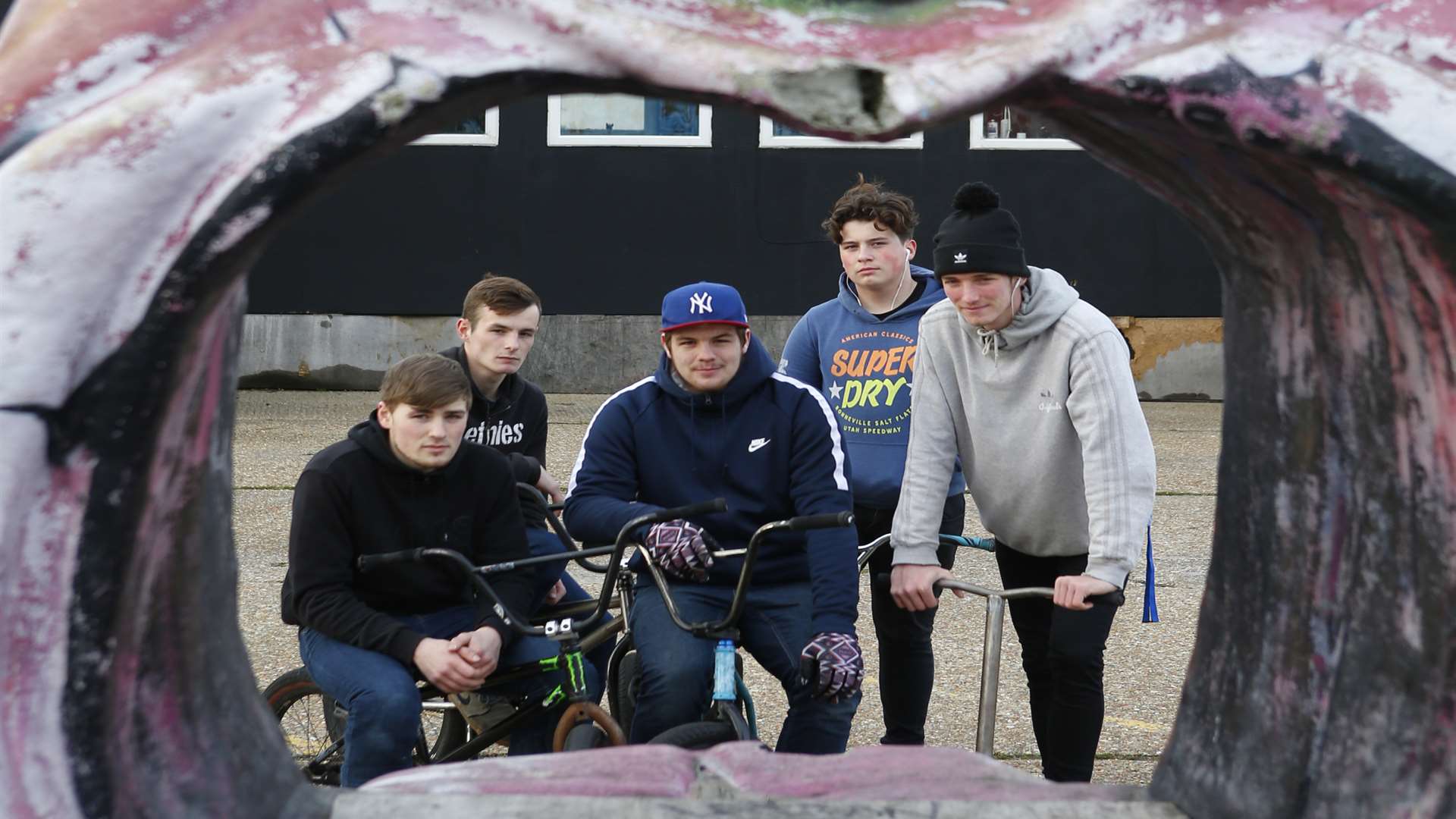 Jordan Manwaring, Ben Bilsborough, Nathan Miles, Kane Supple and Nathan Newton - regular users of the skate park and The Shed