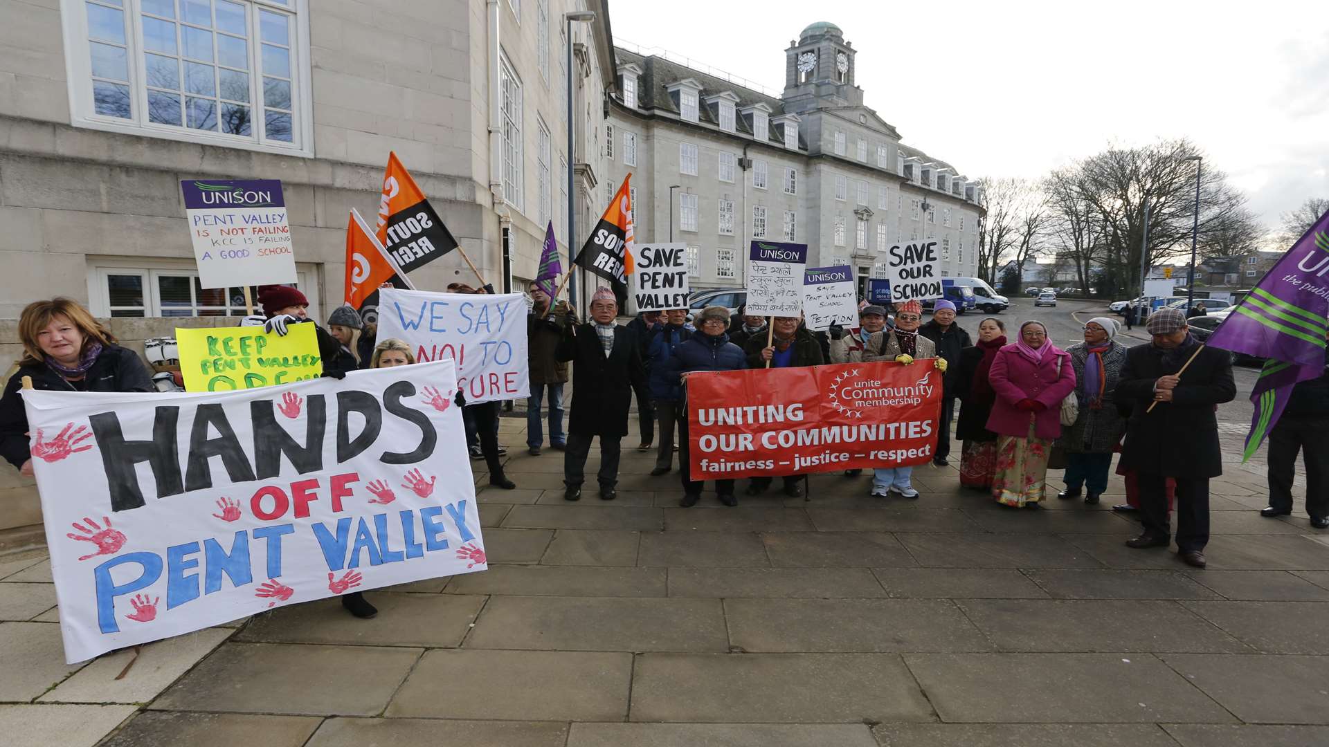 Dozens of protesters join the ranks outside County Hall in February 2016