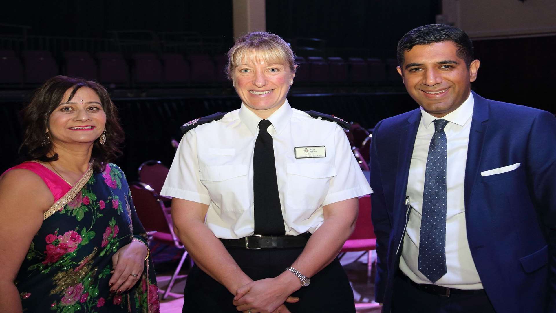 Carol Gosal of Rethink Mental Illness, with Asst Chf Con Jo Shiner from Kent Police and Gurvinder Sandher of the Kent Equality Cohesion Council