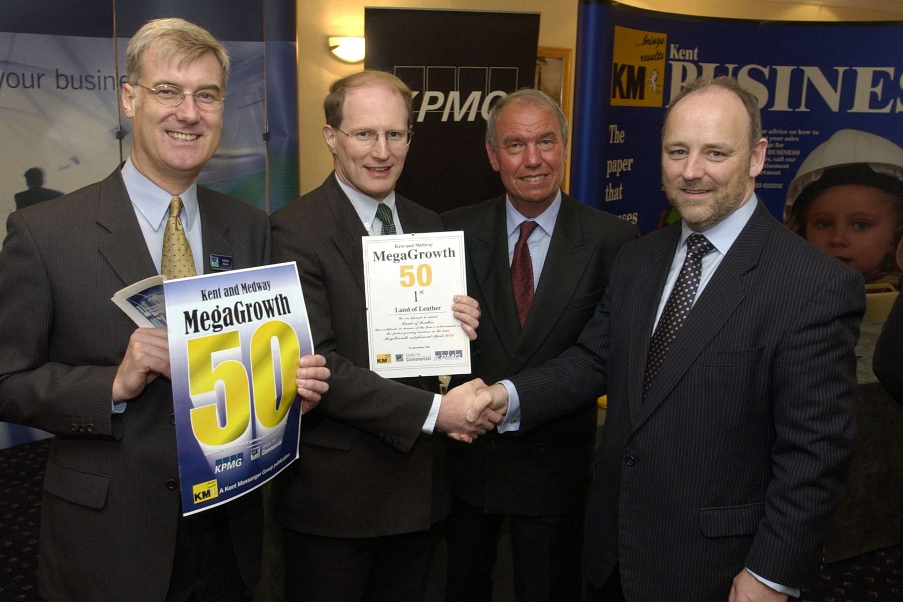 At the first MegaGrowth presentation, from left, Lloyds TSB development manager Adrian Wenn, Brian Neilly of Land of Leather, guest speaker Richard Scase and KPMG partner David Forge