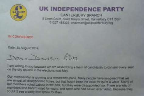 The letter Ukip sent to councillors - but most didn't arrive