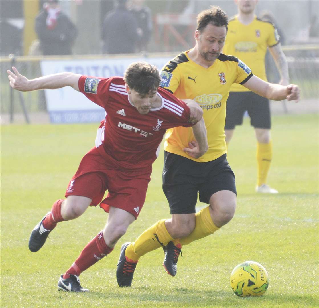 Micheal Everitt playing for Folkestone against Whitehawk in April Picture: Paul Amos