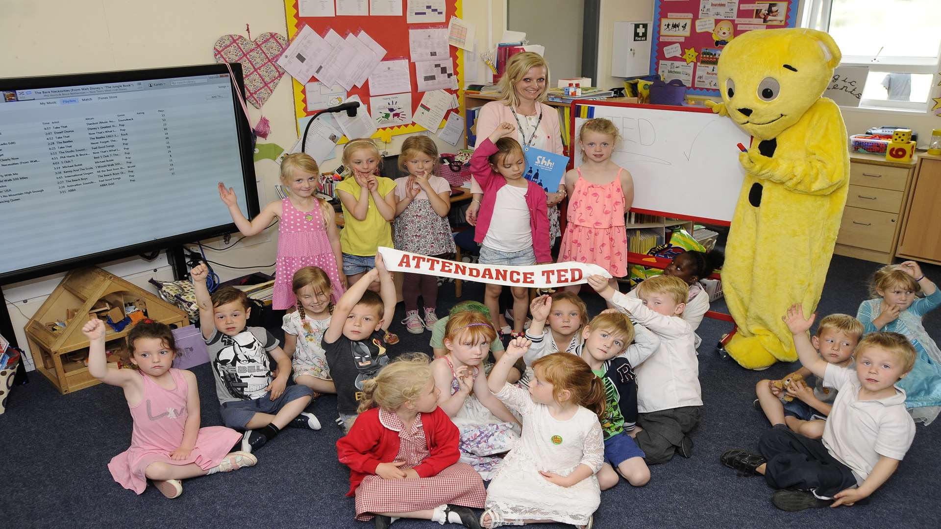 Queenborough Primary School reception class visited by Attendance Ted