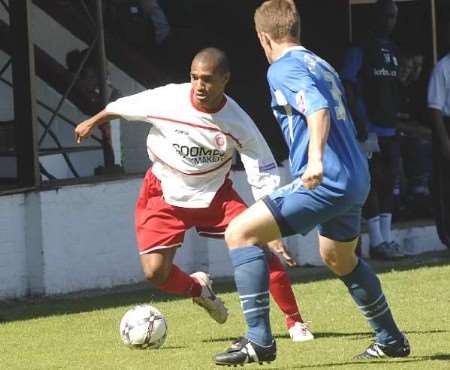 Former Charlton front man Kevin James on the attack for Welling against Gillingham last Saturday. Picture: NICK JOHNSON