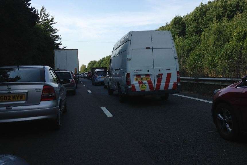 The queues on the coastbound A2 after a serious accident