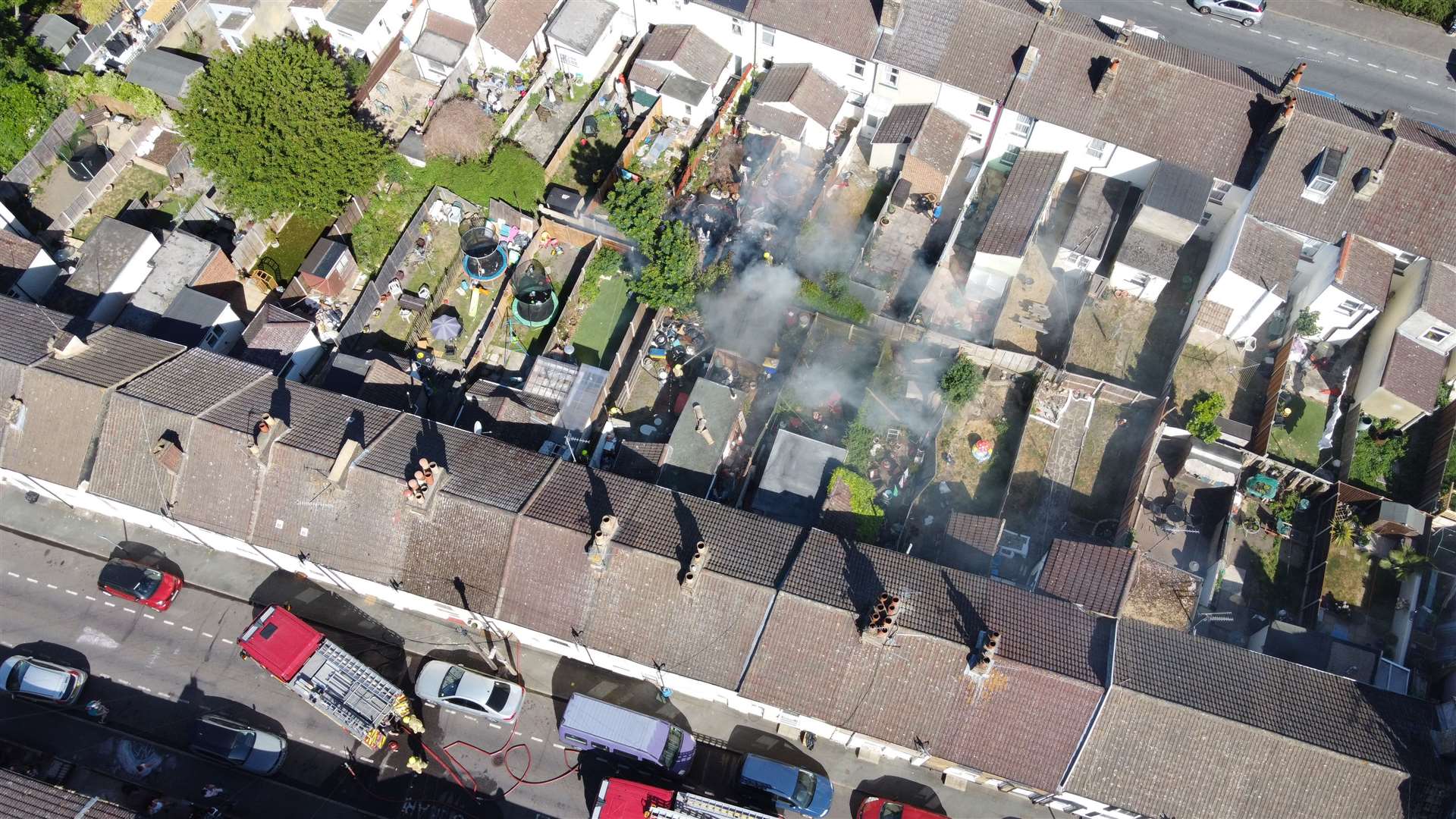 Aerial view of the fire in Fox Street, Gillingham, on Monday. Picture by Kosta Kasabi