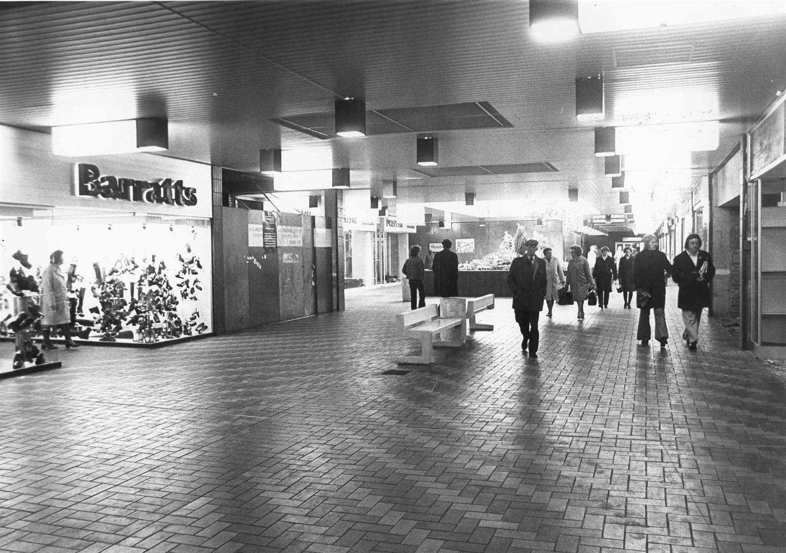 Inside the Forum shopping centre in Sittingbourne in October 1974