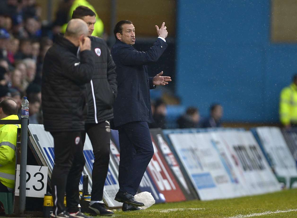 Gills boss Justin Edinburgh shouts tactics from the touchline on Saturday Picture: Barry Goodwin