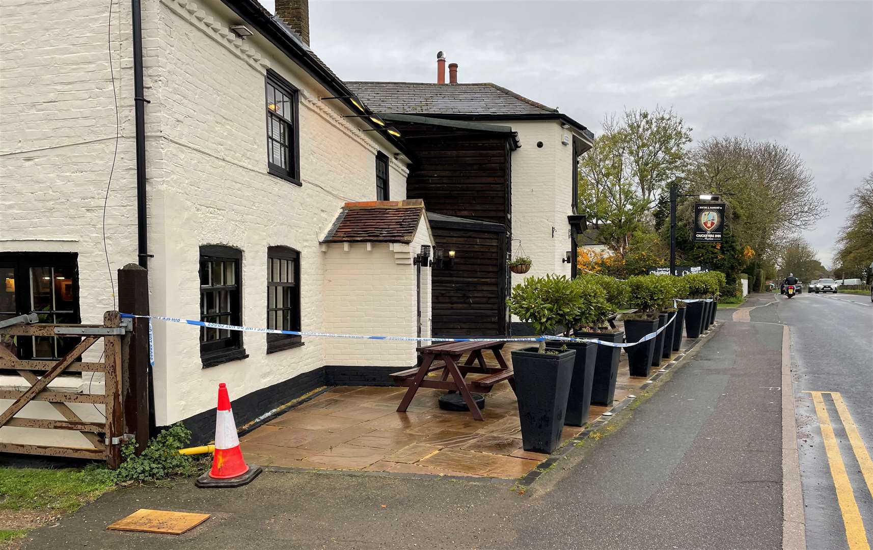 Police at the Cricketers Inn pub in Meopham where Craig Allen was killed.Miguel Batista, known as Alex Batista, is on trial accused of trying to murder pub landlord David Brown