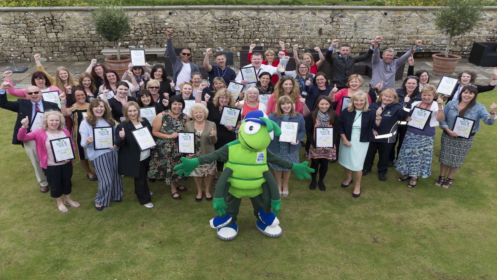 Green Travel Mark Award winners 2017 with supporters at Leeds Castle, Maidstone.