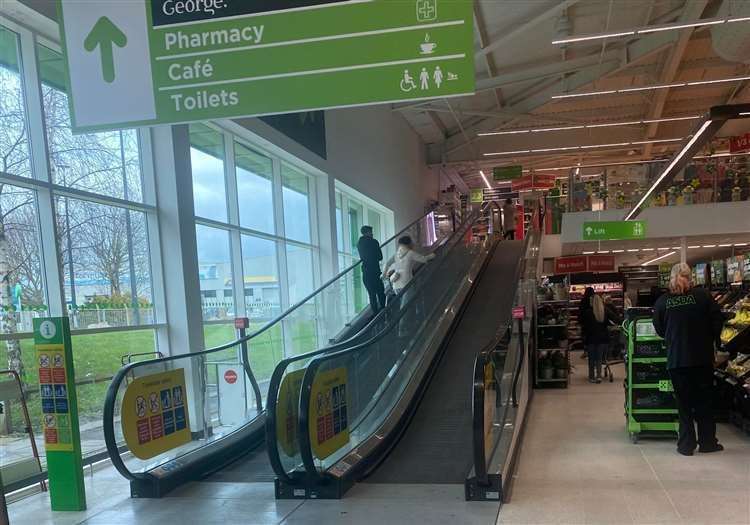 The travelator in Asda, Sittingbourne, was shut off after glass was dropped on it