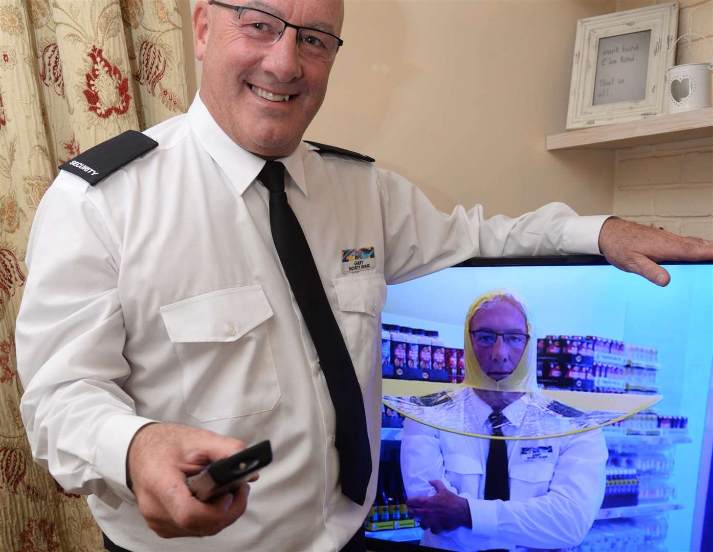 Semi-retired security guard Gary Cowan, of Fisher Street, Maidstone is also the security guard on the aisles of Supermarket Sweep. Picture: Chris Davey