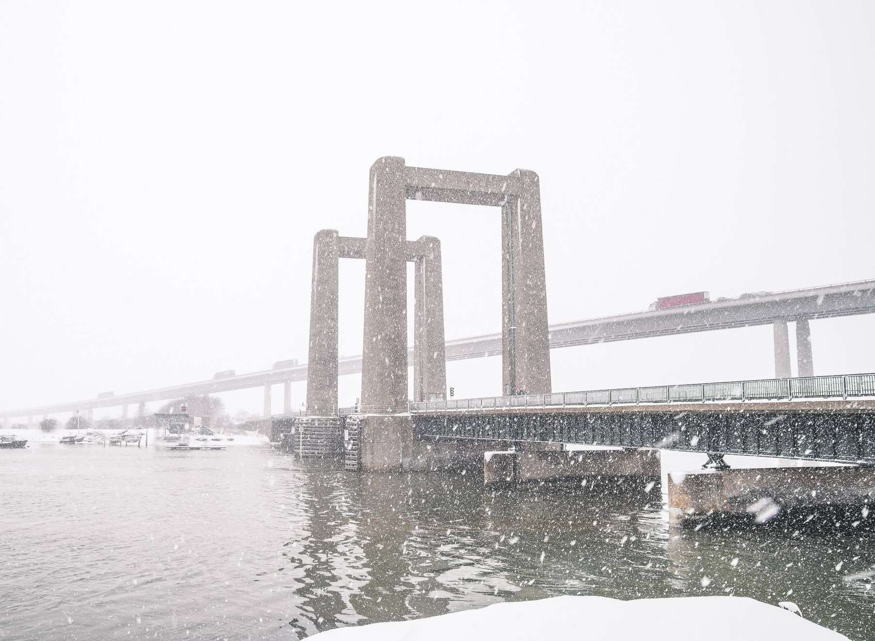 The Kingsferry Bridge and the Sheppey Crossing in the snow. Picture: Julius Matikas